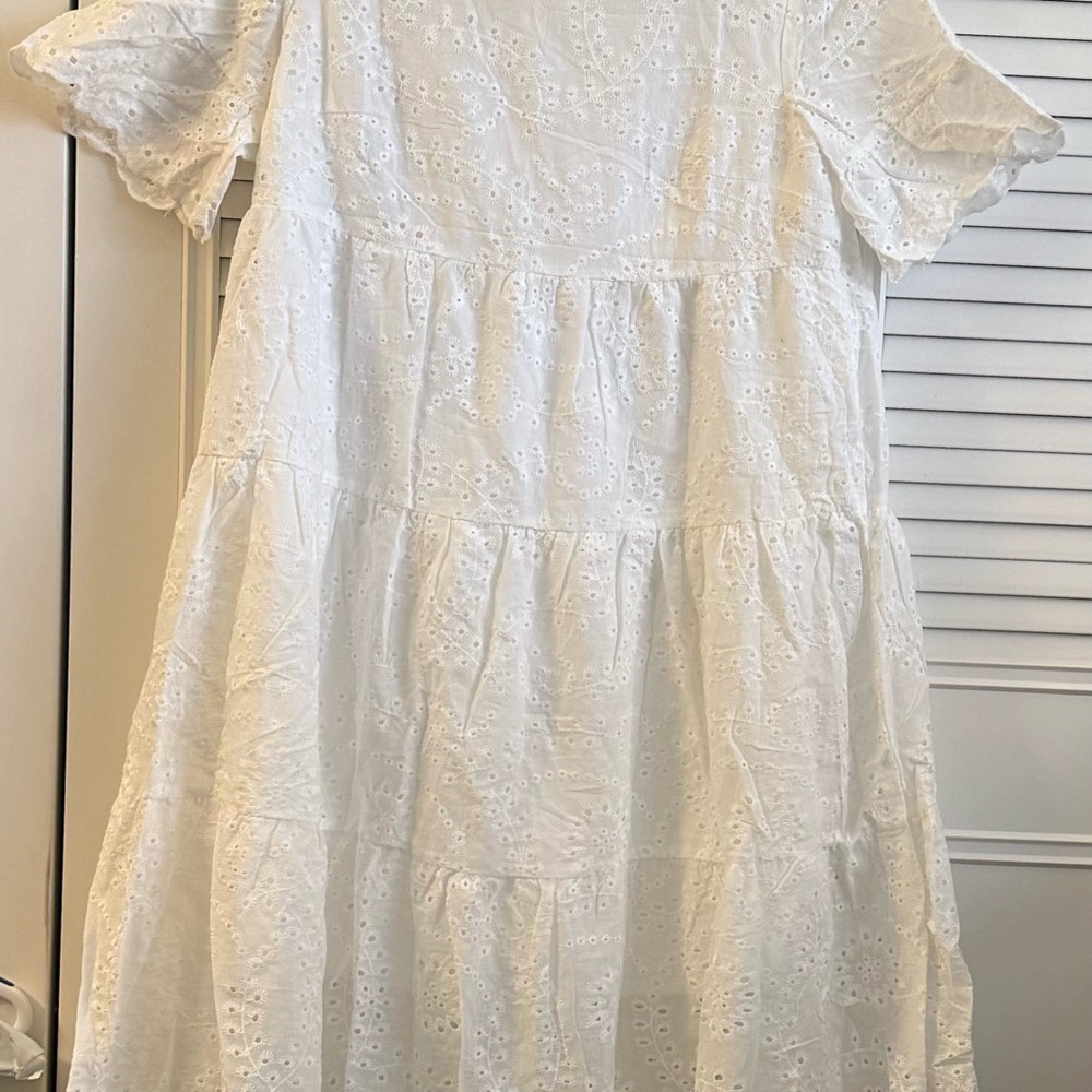 White Tiered Ruffled Sundress with Puff Sleeves